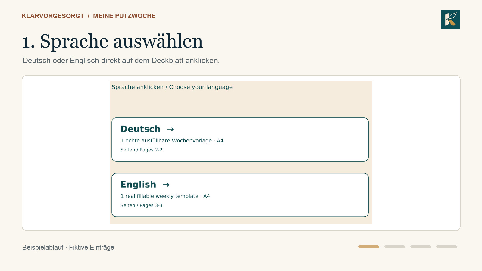 Meine Putzwoche: Vorschau des Beispielablaufs mit echten Produktansichten
